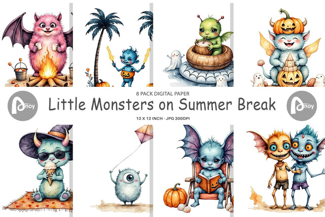 Digital Paper Summer Break Monsters Digital Pattern artnoy 