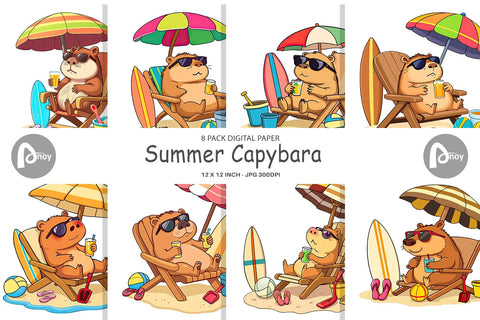 Digital Paper Summer Capybara Digital Pattern artnoy 