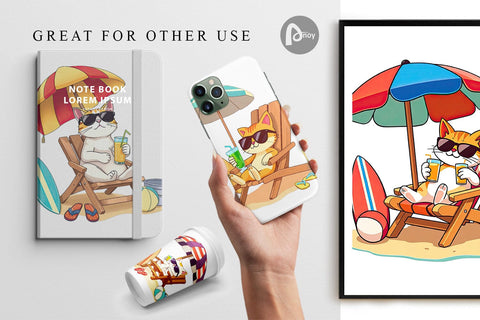 Digital Paper Summer Cat Digital Pattern artnoy 