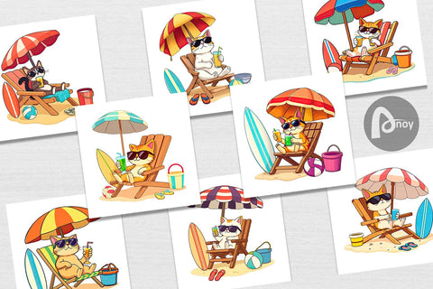 Digital Paper Summer Cat Digital Pattern artnoy 