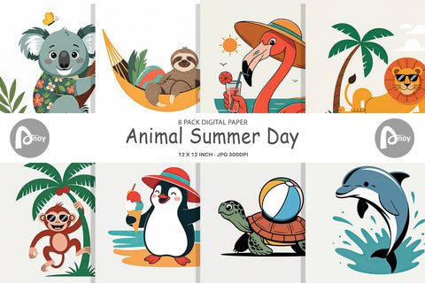 Digital Paper Summer Day Animal Digital Pattern artnoy 