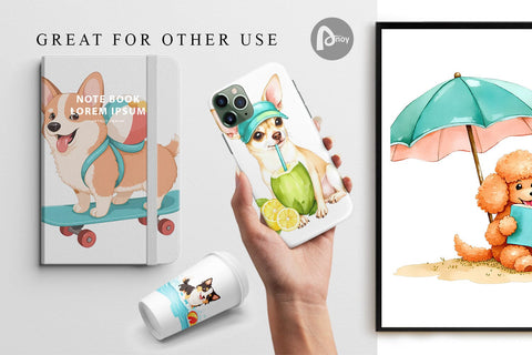 Digital Paper Summer Dog Day Digital Pattern artnoy 