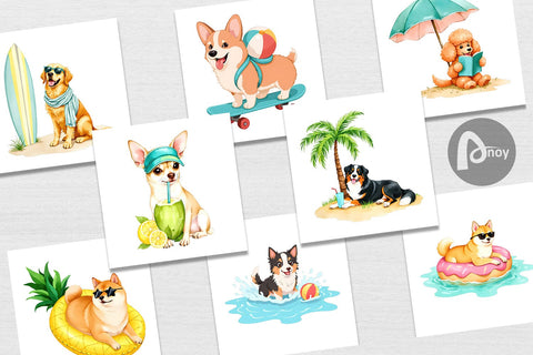 Digital Paper Summer Dog Day Digital Pattern artnoy 