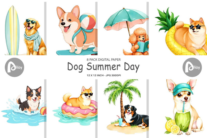 Digital Paper Summer Dog Day Digital Pattern artnoy 