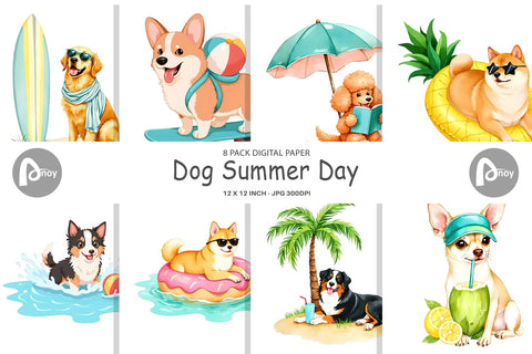 Digital Paper Summer Dog Day Digital Pattern artnoy 