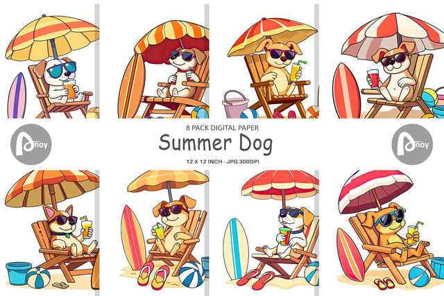 Digital Paper Summer Dog Digital Pattern artnoy 