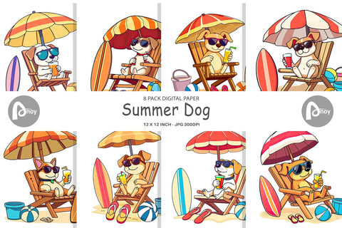 Digital Paper Summer Dog Digital Pattern artnoy 