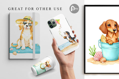 Digital Paper Summer Dog Watercolor Digital Pattern artnoy 