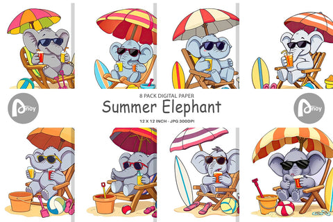 Digital Paper Summer Elephant Digital Pattern artnoy 