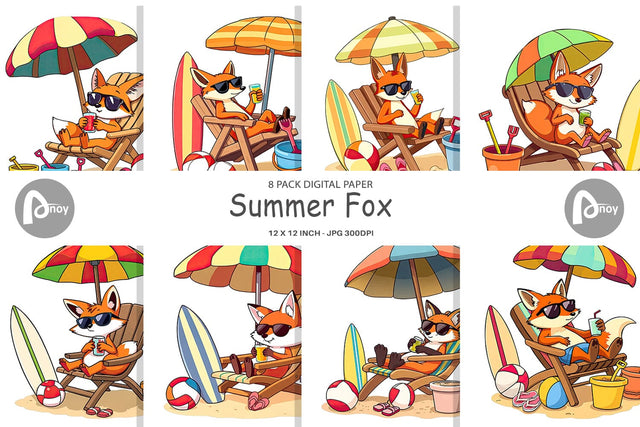 Digital Paper Summer Fox Digital Pattern artnoy 