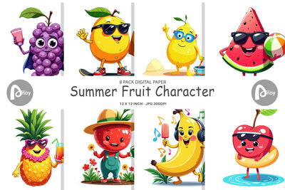 Digital Paper Summer Fruit Faces Digital Pattern artnoy 