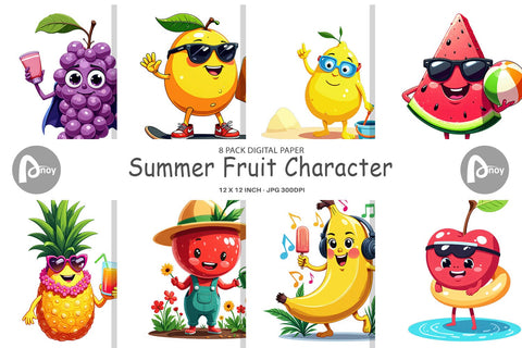 Digital Paper Summer Fruit Faces Digital Pattern artnoy 