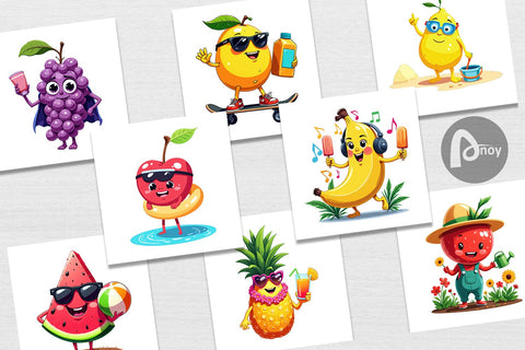 Digital Paper Summer Fruit Faces Digital Pattern artnoy 