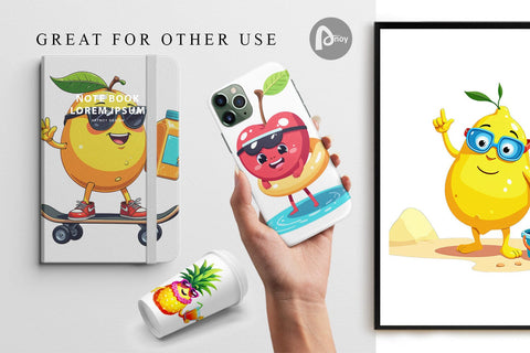 Digital Paper Summer Fruit Faces Digital Pattern artnoy 