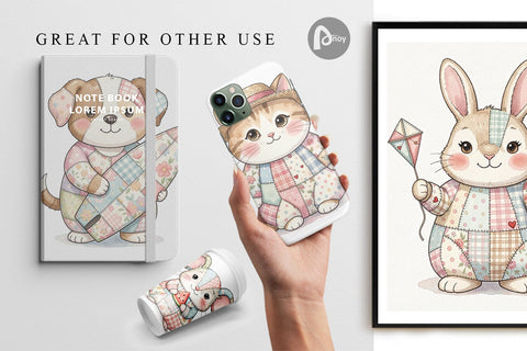 Digital Paper Summer Fun Patchwork Animal Digital Pattern artnoy 