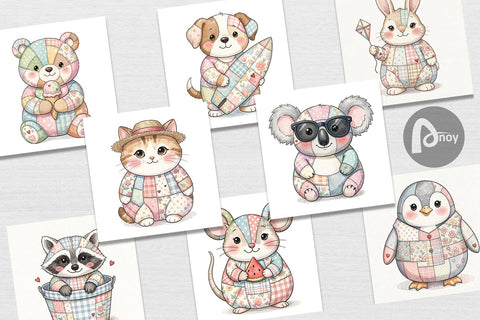 Digital Paper Summer Fun Patchwork Animal Digital Pattern artnoy 