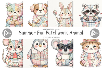 Digital Paper Summer Fun Patchwork Animal Digital Pattern artnoy 