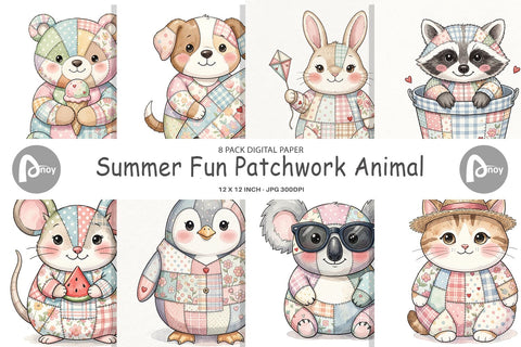 Digital Paper Summer Fun Patchwork Animal Digital Pattern artnoy 