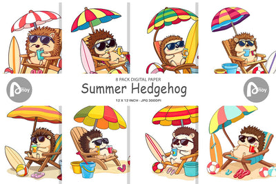 Digital Paper Summer Hedgehog Digital Pattern artnoy 