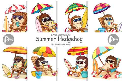 Digital Paper Summer Hedgehog Digital Pattern artnoy 