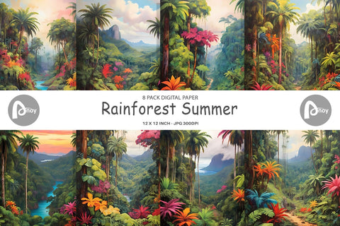 Digital Paper Summer Jungle Digital Pattern artnoy 