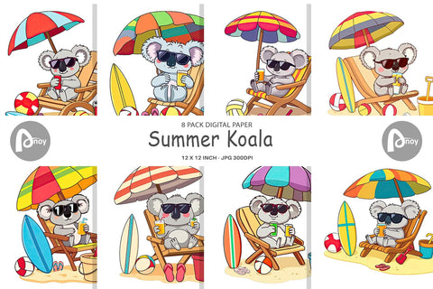 Digital Paper Summer Koala Digital Pattern artnoy 