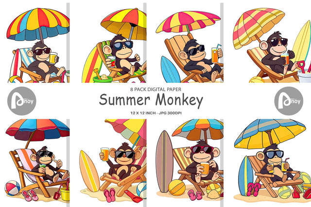 Digital Paper Summer Monkey Digital Pattern artnoy 