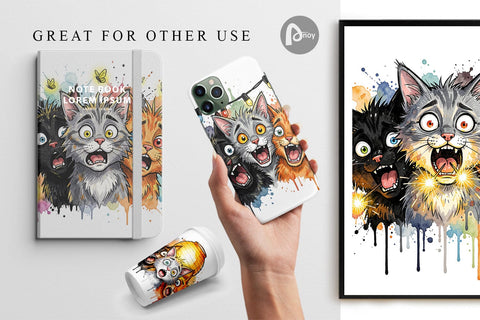 Digital Paper Summer Night Panic Cats Watercolor Digital Pattern artnoy 