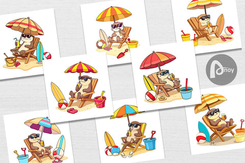 Digital Paper Summer Otter Digital Pattern artnoy 