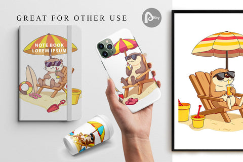 Digital Paper Summer Otter Digital Pattern artnoy 