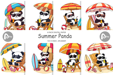 Digital Paper Summer Panda Digital Pattern artnoy 