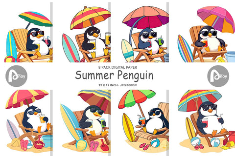 Digital Paper Summer Penguin Digital Pattern artnoy 