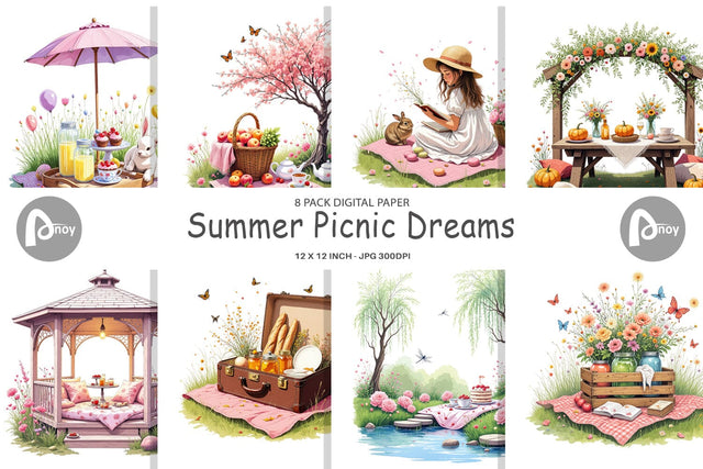 Digital Paper Summer Picnic Dreams Digital Pattern artnoy 