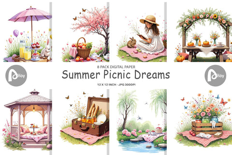 Digital Paper Summer Picnic Dreams Digital Pattern artnoy 