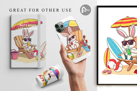 Digital Paper Summer Rabbit Digital Pattern artnoy 