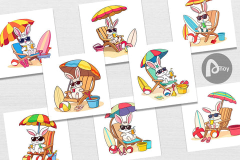 Digital Paper Summer Rabbit Digital Pattern artnoy 