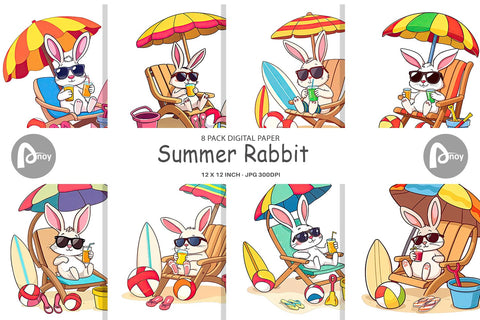 Digital Paper Summer Rabbit Digital Pattern artnoy 
