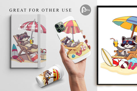 Digital Paper Summer Raccoon Digital Pattern artnoy 