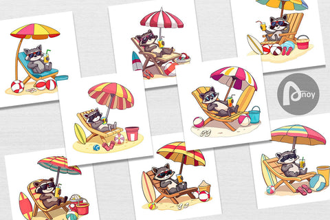 Digital Paper Summer Raccoon Digital Pattern artnoy 