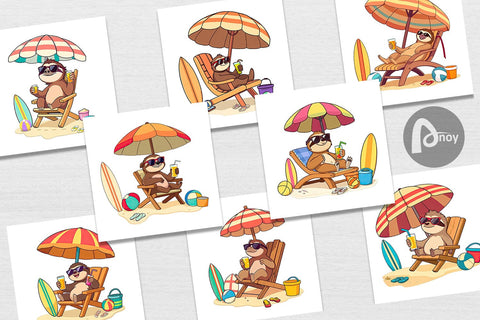 Digital Paper Summer Sloth Digital Pattern artnoy 