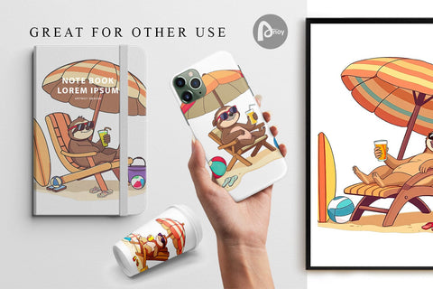 Digital Paper Summer Sloth Digital Pattern artnoy 