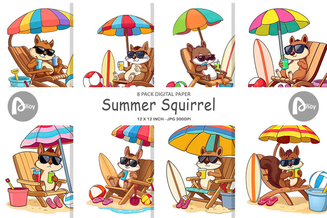 Digital Paper Summer Squirrel Digital Pattern artnoy 