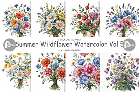 Digital Paper Summer Wildflower Digital Pattern artnoy 