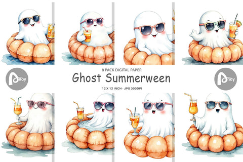Digital Paper Summerween Ghosts Digital Pattern artnoy 