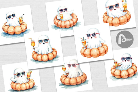 Digital Paper Summerween Ghosts Digital Pattern artnoy 