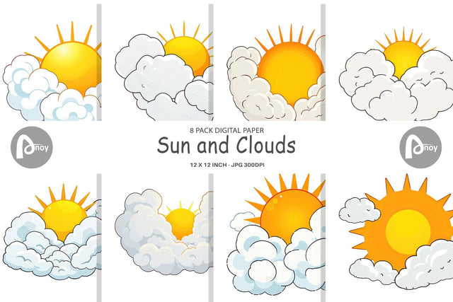 Digital Paper Sun and Clouds Digital Pattern artnoy 