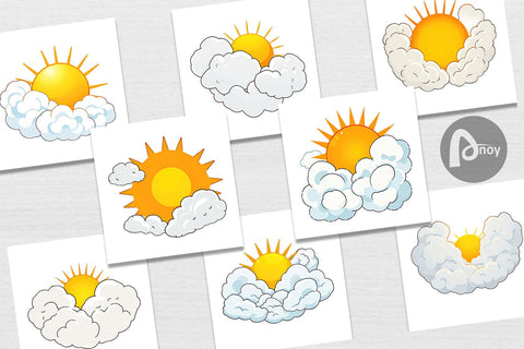 Digital Paper Sun and Clouds Digital Pattern artnoy 