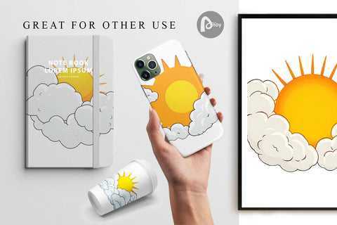 Digital Paper Sun and Clouds Digital Pattern artnoy 