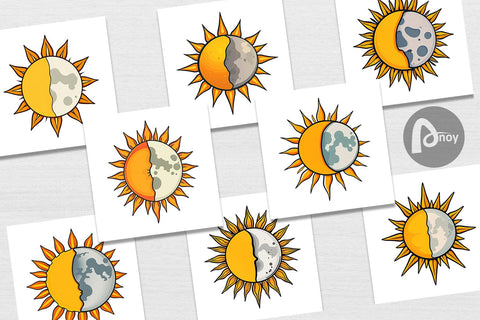 Digital Paper Sun and Moon Digital Pattern artnoy 