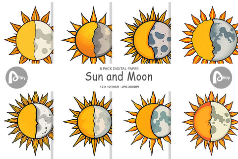 Digital Paper Sun and Moon Digital Pattern artnoy 